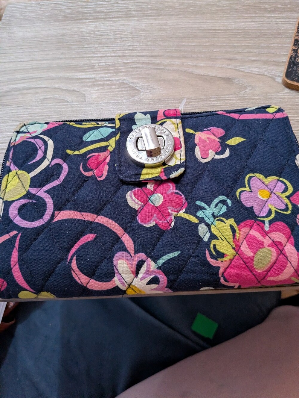 Vera Bradley Ribbons Quilted Floral Turn-Lock Wallet - Black Pink